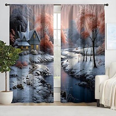 2PCS Landscape Painting Series Curtains 3D Digital Printing Fabric Curtains Window Screens Lightinthebox