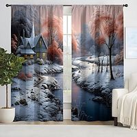 2PCS Landscape Painting Series Curtains 3D Digital Printing Fabric Curtains Window Screens Lightinthebox - thumbnail