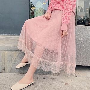 Women's Elegant Fashion Skirts Casual Daily Festival Polka Dot Layered White Black Blue One-Size / Maxi / Ruffle / Lace miniinthebox