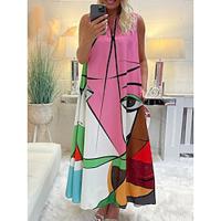 Women's Casual Dress Summer Dress Color Block Print V Neck Long Dress Maxi Dress Sleeveless Summer Lightinthebox