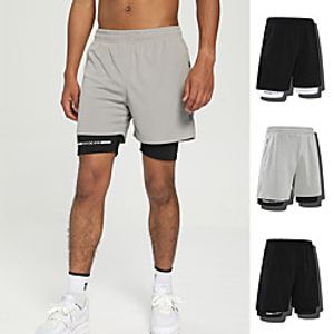 Men's Running Shorts Athletic Bottoms 2 in 1 Liner Zipper Pocket Fitness Running Jogging Training Exercise Moisture Wicking Quick Dry Breathable Normal Sport Solid Colored White  Black Black Lightinthebox