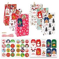 24pcs Gift Bags for Christmas, Xmas Advent Calendar Gift Bags, 24 Day Countdown Calendar Hanging Bags, 2023 Christmas Kraft Paper DIY Bag with Rope  Label miniinthebox - thumbnail