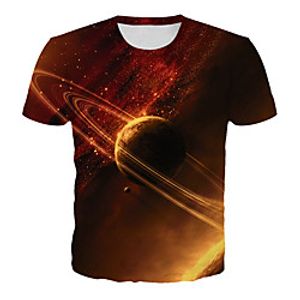 Men's T shirt Shirt Galaxy Graphic 3D Plus Size Print Short Sleeve Daily Tops Basic Exaggerated Round Neck Orange / Club miniinthebox