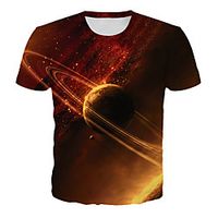 Men's T shirt Shirt Galaxy Graphic 3D Plus Size Print Short Sleeve Daily Tops Basic Exaggerated Round Neck Orange / Club miniinthebox - thumbnail