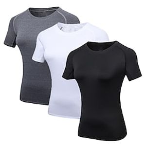 Women's Compression Shirt 3 Pack Short Sleeve Base Layer Top Casual Athleisure Spandex Breathable Quick Dry Lightweight Fitness Gym Workout Running Sportswear Activewear Solid Colored BlackGray Lightinthebox