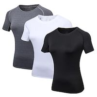 Women's Compression Shirt 3 Pack Short Sleeve Base Layer Top Casual Athleisure Spandex Breathable Quick Dry Lightweight Fitness Gym Workout Running Sportswear Activewear Solid Colored BlackGray Lightinthebox - thumbnail