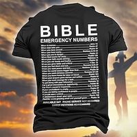 Bible Energency Numbers Faith Daily Designer Retro Vintage Men's 3D Print T shirt Tee Tee Top Sports Outdoor Holiday Going out T shirt Black White Navy Blue Short Sleeve Crew Neck Shirt Summer Lightinthebox