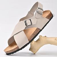 Men's Sandals Slippers Flip-Flops Flat Sandals Leather Breathable Comfortable Slip Resistant Loafer Buckle Brown Beige Lightinthebox