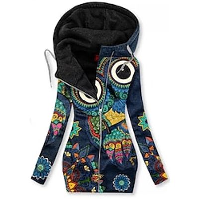 Women's Zip Hoodie Sweatshirt Active Funny Drawstring Zip Up Print Blue Graphic Casual Sports Hoodie Long Sleeve Top Micro-elastic Fall  Winter Lightinthebox