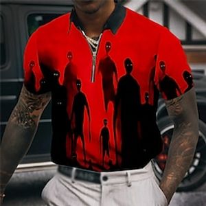 Men's Polo Shirt Zip Polo Golf Shirt Graphic Prints Shadow Dark Turndown Yellow Red Blue Green Outdoor Street Short Sleeves Zipper Print Clothing Apparel Fashion Designer Casual Breathable Lightinthebox