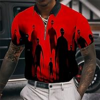Men's Polo Shirt Zip Polo Golf Shirt Graphic Prints Shadow Dark Turndown Yellow Red Blue Green Outdoor Street Short Sleeves Zipper Print Clothing Apparel Fashion Designer Casual Breathable Lightinthebox - thumbnail