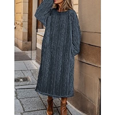 Women's Casual Dress Winter Dress Plain Dress Midi Dress Pocket Fleece Home Daily Going out Fashion Modern Crew Neck Long Sleeve 2023 Loose Fit Black Wine Dark Gray Color M L XL XXL Size Lightinthebox Women's Casual Dress Winter Dress Plain Dress Midi Dress Pocket Fleece Home Daily Going out Fashion Modern Crew Neck Long Sleeve 2023 Loose Fit Black Wine Dark Gray Color M L XL XXL Size Lightinthebox