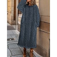 Women's Casual Dress Winter Dress Plain Dress Midi Dress Pocket Fleece Home Daily Going out Fashion Modern Crew Neck Long Sleeve 2023 Loose Fit Black Wine Dark Gray Color M L XL XXL Size Lightinthebox - thumbnail
