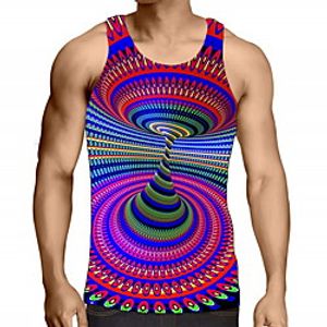 Men's Tank Top Shirt Graphic Optical Illusion Print Sleeveless Daily Tops Round Neck Rainbow miniinthebox