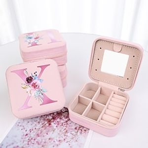 Mini Travel Jewelry Case Jewelry Box Jewelry Organizer, Pink Gifts for Women Mom Grandma Friends Sister in Law Gifts, Valentine's Day Anniversary Birthday Gift for Women Her Wife Girlfriend Letter A-Z Lightinthebox