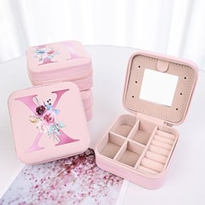 Mini Travel Jewelry Case Jewelry Box Jewelry Organizer, Pink Gifts for Women Mom Grandma Friends Sister in Law Gifts, Valentine's Day Anniversary Birthday Gift for Women Her Wife Girlfriend Letter A-Z Lightinthebox