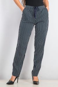 Womens Drawstring Stripe Trousers  Dark Blue/Green/White
