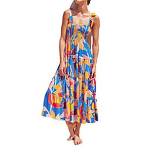 Women's Strap Dress Maxi long Dress Yellow Blushing Pink Red Navy Blue Sleeveless Floral Plaid Print Spring Summer Boat Neck Casual Holiday 2021 S M L XL miniinthebox