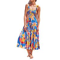 Women's Strap Dress Maxi long Dress Yellow Blushing Pink Red Navy Blue Sleeveless Floral Plaid Print Spring Summer Boat Neck Casual Holiday 2021 S M L XL miniinthebox - thumbnail
