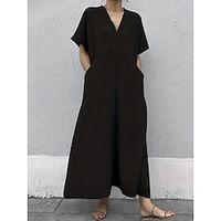 Women's Jumpsuit High Waist Solid Color V Neck Business Work Holiday Wide Leg Loose Fit Short Sleeve T-shirt Sleeve Black Khaki L XL XXL All Seasons Lightinthebox - thumbnail