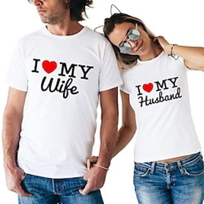 Couple Tshirt Heart LOVE 1pc Couple's Men's Women's T shirt Tee Crew Neck White Valentine's Day Daily Short Sleeve Print Fashion Casual Lightinthebox
