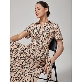 Abstract Face Print Elegant Shirt Dress