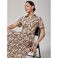 Abstract Face Print Elegant Shirt Dress