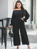YOINS Plus Size Cold Shoulder Wide Leg Belt Design Long Sleeves Jumpsuit - thumbnail