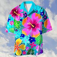 Floral Print Vacation Fashion Hawaiian Men's Shirt Summer Hawaiian Shirt Graphic Shirt Outdoor Street Casual Summer Spring Cuban Collar Sky Blue Purple Dark Blue S M L Shirt Lightinthebox