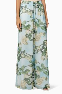 Floral Chiffon Wide-Leg Pants