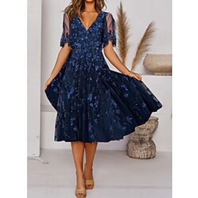 Women's Casual Dress Midi Dress Navy Blue Short Sleeve Floral Ruched Spring Summer V Neck Elegant Wedding Guest 2023 S M L XL 2XL 3XL miniinthebox Women's Casual Dress Midi Dress Navy Blue Short Sleeve Floral Ruched Spring Summer V Neck Elegant Wedding Guest 2023 S M L XL 2XL 3XL miniinthebox
