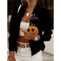 Women's Bomber Jacket Varsity Jacket Chic  Modern Casual Daily Street Style Halloween Print Halloween Daily Wear Vacation Going out Coat Polyester Regular Black Orange Fall Winter Zipper Stand Collar Lightinthebox - thumbnail