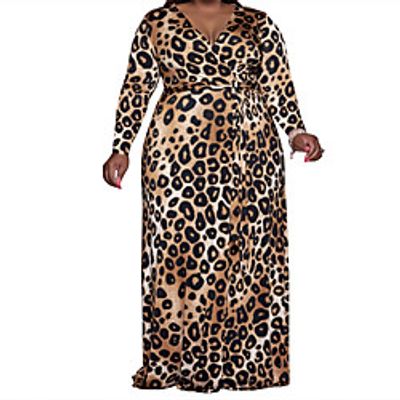 Women's Plus Size Sheath Dress Geometry V Neck Long Sleeve Fall Work Casual Maxi long Dress Causal Dress Lightinthebox