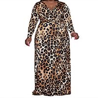 Women's Plus Size Sheath Dress Geometry V Neck Long Sleeve Fall Work Casual Maxi long Dress Causal Dress Lightinthebox - thumbnail