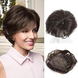 Hair Topper 6.8 x 7 Pixie Cut Short Hair Toppers for Women Fluffy Synthetic Hair Topper Clip in Top Wavy Hair Pieces Natural Brown Replacement Wiglets Lightinthebox