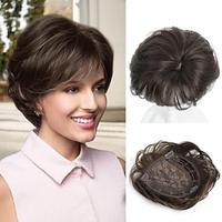 Hair Topper 6.8 x 7 Pixie Cut Short Hair Toppers for Women Fluffy Synthetic Hair Topper Clip in Top Wavy Hair Pieces Natural Brown Replacement Wiglets Lightinthebox