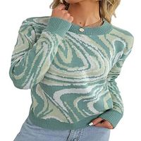 Women's Pullover Sweater Jumper Crochet Knit Knitted Abstract Crew Neck Stylish Casual Daily Holiday Fall Winter Green Purple S M L / Long Sleeve miniinthebox - thumbnail