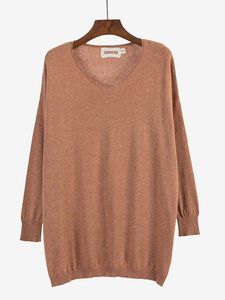 Solid V-neck Pullover Loose Knit Sweater