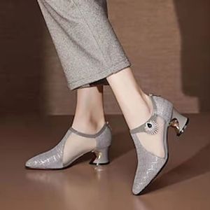 Women's Heels Boho Bohemia Beach Clear Shoes Office Daily Summer Sparkling Glitter Chunky Heel Wedge Heel Pointed Toe Closed Toe Elegant Classic Casual Walking Shoes Faux Suede Mesh Loafer Cut-out Lightinthebox