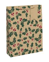 Homesmiths Christmas Kraft Holly Bottle Bag