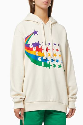 Star Print Hooded Sweatshirt in Cotton Jersey Star Print Hooded Sweatshirt in Cotton Jersey