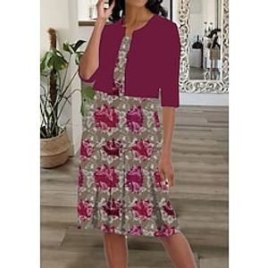 Women's Two Piece Dress Midi Dress Fuchsia Short Sleeve Print Print Spring Summer Crew Neck Casual 2022 S M L XL XXL 3XL Lightinthebox