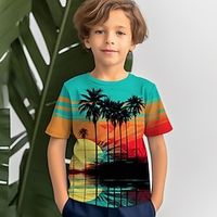 Boys 3D Coconut Tree Tee Shirt Short Sleeve 3D Print Summer Vacation Tropical Hawaiian Polyester Kids 3-12 Years Crew Neck Outdoor Casual Daily Regular Fit miniinthebox