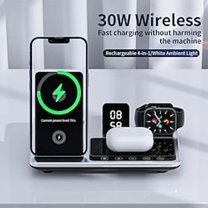4 IN1 Alarm Clock Wireless Charger Stand for iphone 15 14 13 12 11 Pro Max Touch Control Charging Station for Airpods Apple Watch miniinthebox