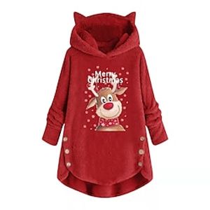 Women's Hoodie Sweatshirt Pullover Sherpa Fleece Teddy Christmas Button Black Pink Red Graphic Christmas Hoodie Long Sleeve Fleece S M L XL 2XL Lightinthebox