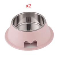 Pet Feedrer With Stainless Steel Bowl & Non Slip Rubber Bottom Pink - 13.5X6.6Cm (Pack of 2)