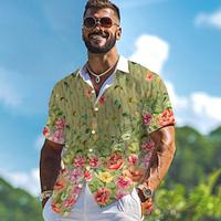 Floral Resort Men's Shirt Outdoor Street Casual Summer Spring Turndown Short Sleeves Yellow, Fuchsia, Green S, M, L 4-Way Stretch Fabric Shirt Lightinthebox