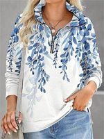 Women's Vintage Floral Print Zip Lapel Sweatshirt