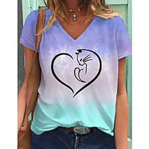 Women's T shirt Color Gradient Graphic Heart Print V Neck Tops Basic Basic Top Blue Purple Green Lightinthebox