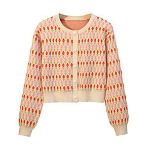 Women's Cardigan Knitted Button Geometric Stylish Casual Soft Long Sleeve Sweater Cardigans Crew Neck Fall Winter Beige Lightinthebox